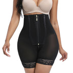 High waisted, oversized hips with button up zipper, tight fitting shaping pants