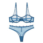 Sexy Lace Lingerie See-through Embroidery Erotic Lingerie Big Chest Minimizer Plus Size Bra Set