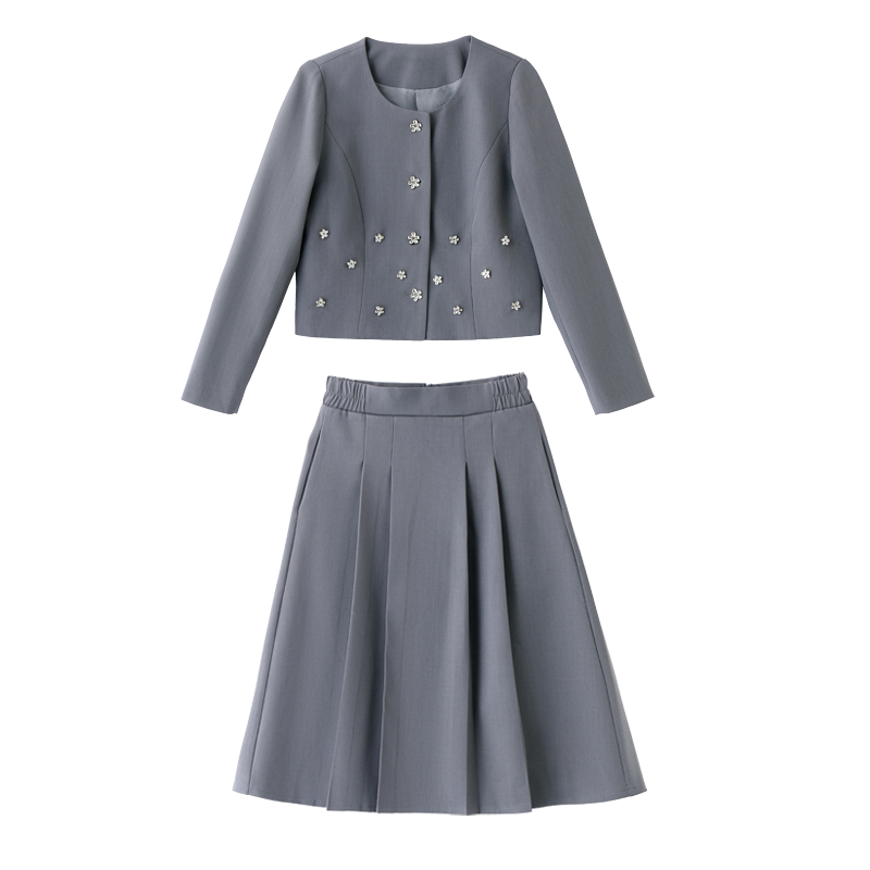 2025Autumn New Fashionable Elegant Slim Fit Round Neck Two-Piece Dress Set