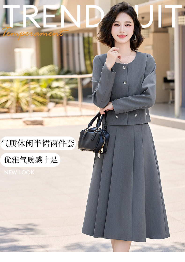 2025Autumn New Fashionable Elegant Slim Fit Round Neck Two-Piece Dress Set