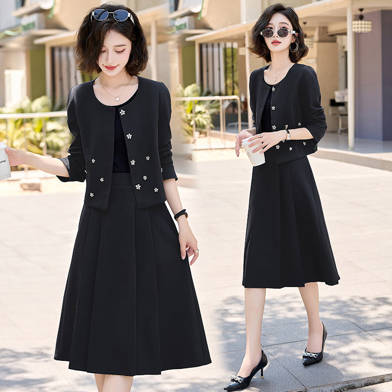 2025Autumn New Fashionable Elegant Slim Fit Round Neck Two-Piece Dress Set
