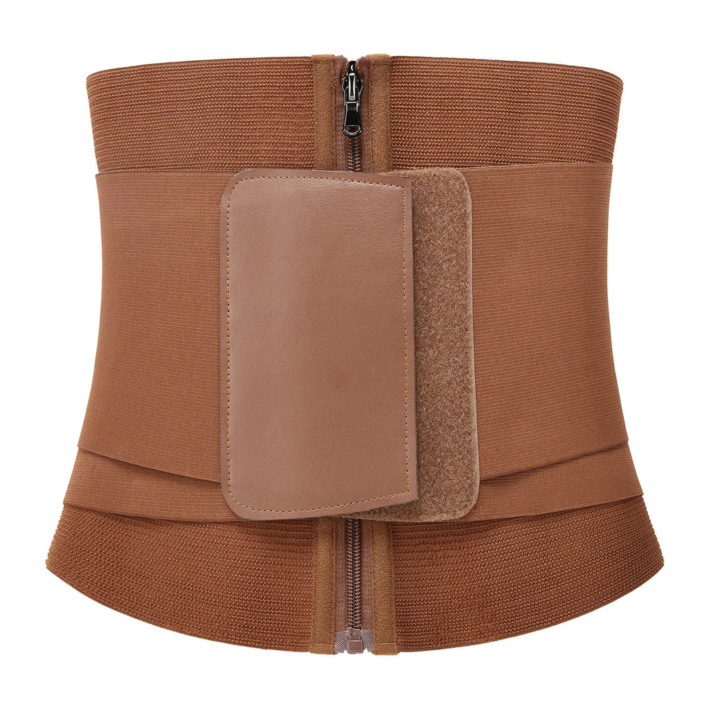 Women's Fitness Waist Trainer Belt Zipper Style Brown Double Layer Compression