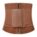 Women's Fitness Waist Trainer Belt Zipper Style Brown Double Layer Compression