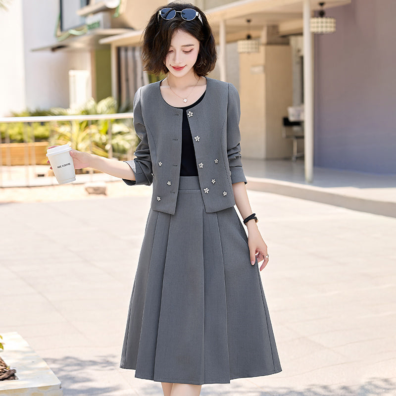2025Autumn New Fashionable Elegant Slim Fit Round Neck Two-Piece Dress Set