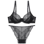French Style Ultra-Thin Transparent Bra for Large Busts, Minimizing Effect, Plus Size, Anti-Sagging, Lift-Up Lace Set