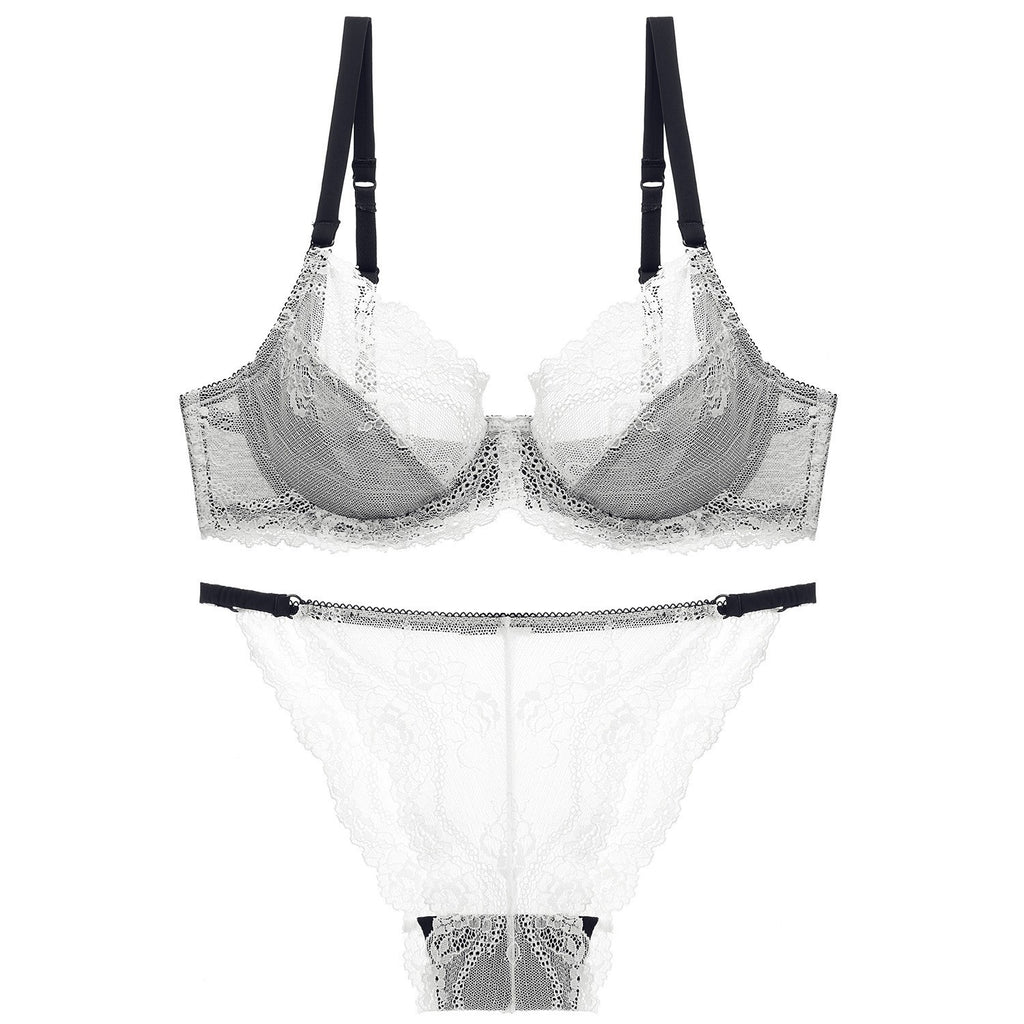 French Style Ultra-Thin Transparent Bra for Large Busts, Minimizing Effect, Plus Size, Anti-Sagging, Lift-Up Lace Set
