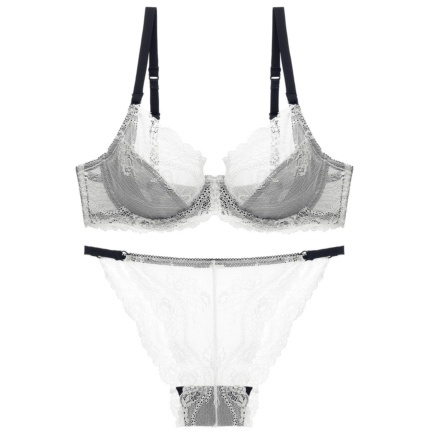 French Style Ultra-Thin Transparent Bra for Large Busts, Minimizing Effect, Plus Size, Anti-Sagging, Lift-Up Lace Set