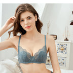 Sexy Transparent Lace Thin Cotton Rabbit Ear Cup Large Bust Minimizer Plus Size Bra Set
