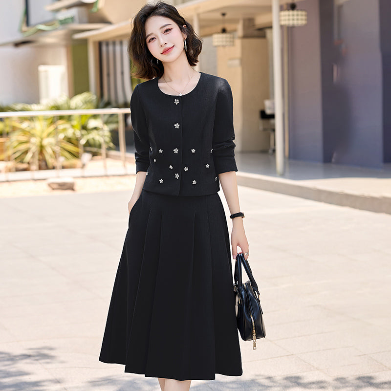 2025Autumn New Fashionable Elegant Slim Fit Round Neck Two-Piece Dress Set