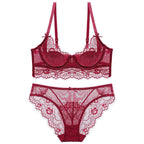 Sexy Eyelash Lace Thin Bunny Ear Cup French Style Large Bust Minimizer Plus Size Bra Set