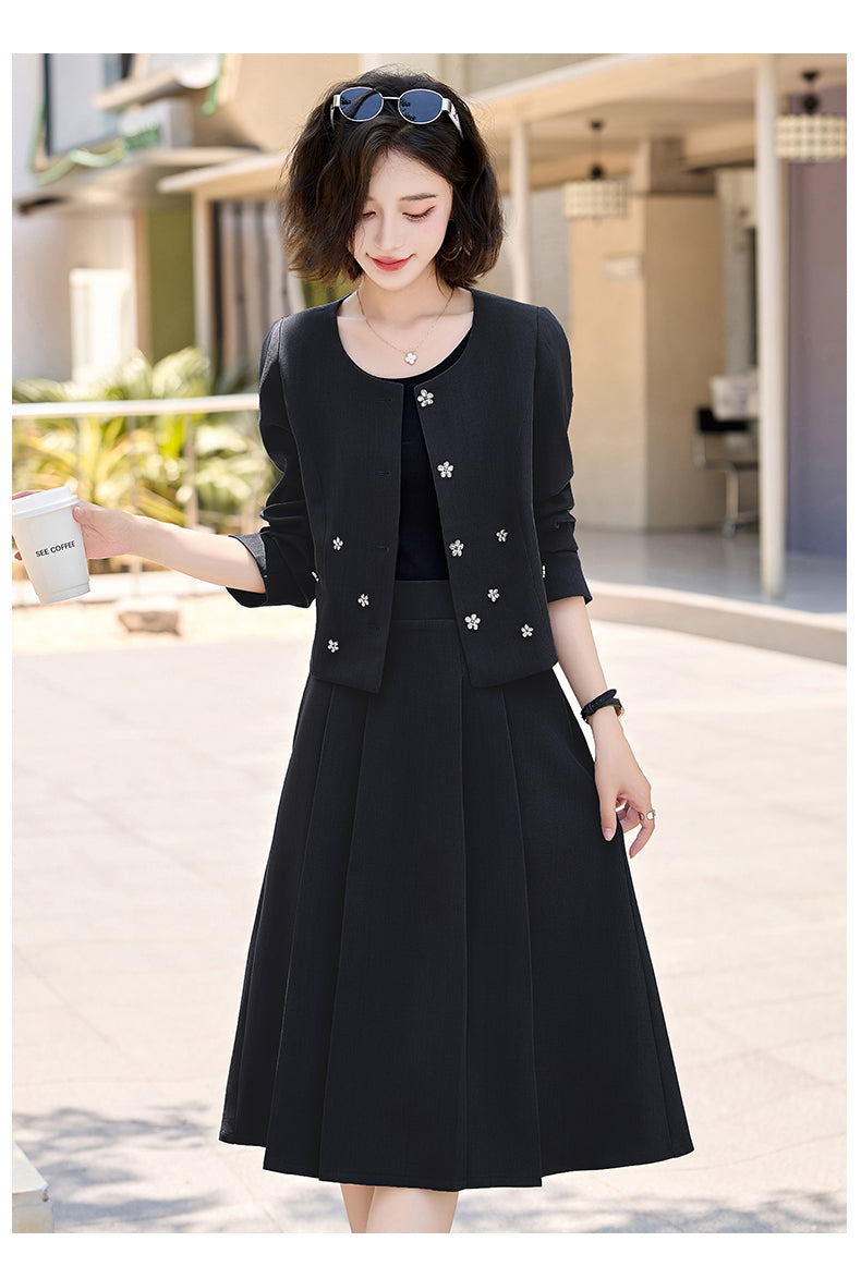 2025Autumn New Fashionable Elegant Slim Fit Round Neck Two-Piece Dress Set