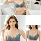 Sexy Transparent Lace Thin Cotton Rabbit Ear Cup Large Bust Minimizer Plus Size Bra Set