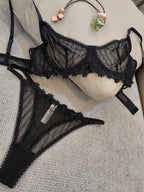 French Style Lingerie Sexy Ultra-Thin Mesh Lace Bra Large Bust Minimizing Plus Size Erotic Lingerie Set