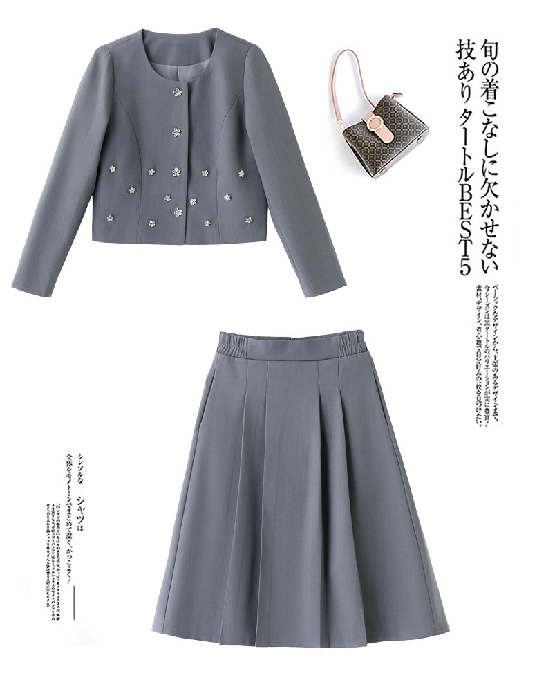 2025Autumn New Fashionable Elegant Slim Fit Round Neck Two-Piece Dress Set