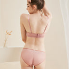 French Style Sexy Lace Thin Triangle Cup Wireless Push-Up Small Chest Lift Set