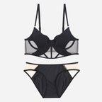 Sexy French Style Lingerie Thin Cotton Sheer Mesh Fishbone Design Side Breast Support Anti-Sagging Set