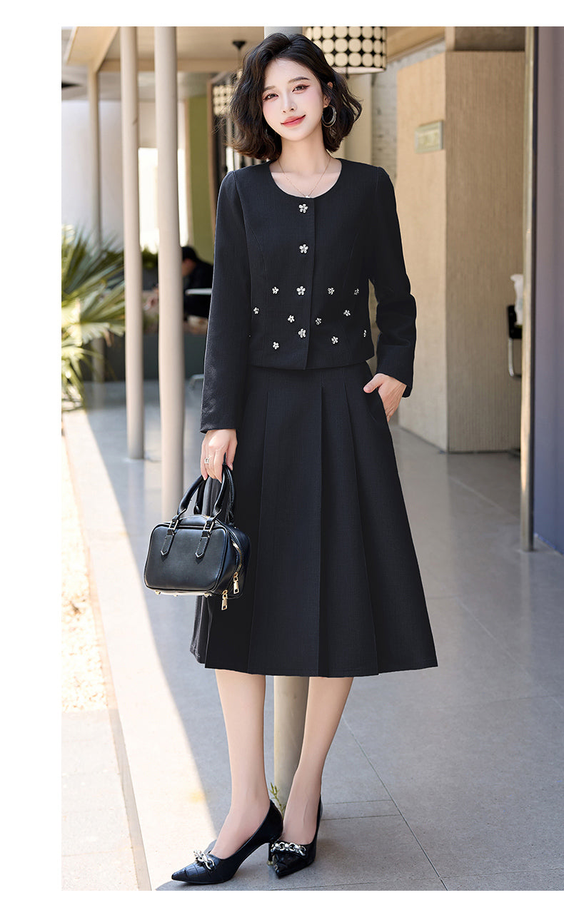 2025Autumn New Fashionable Elegant Slim Fit Round Neck Two-Piece Dress Set