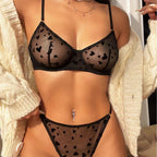 Sexy Lingerie Ultra-Thin Mesh Heart Print Lace Bra Large Bust Minimizer Erotic Lingerie