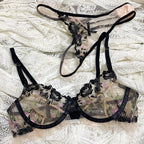 Sexy Lingerie Ultra-Thin See-Through Floral Embroidery Lace Large Bust Minimizer Anti-Sagging Set