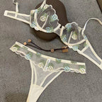 Women's Ultra-Thin See-Through Pineapple Embroidery Lace Bra Set for Large Busts, Minimizing and Anti-Sagging