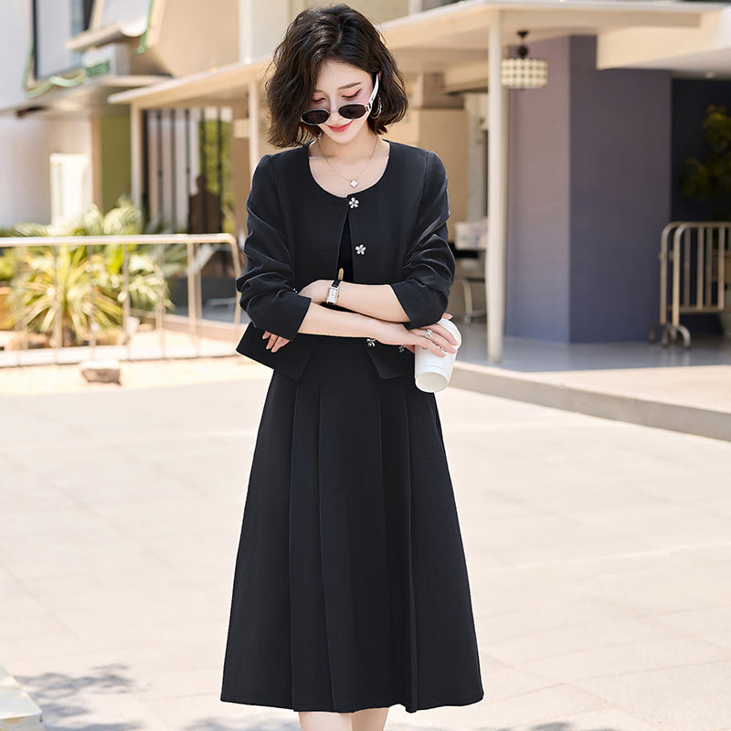 2025Autumn New Fashionable Elegant Slim Fit Round Neck Two-Piece Dress Set