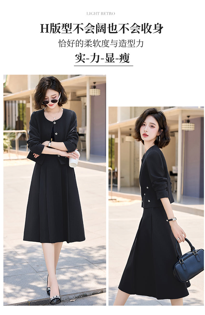 2025Autumn New Fashionable Elegant Slim Fit Round Neck Two-Piece Dress Set