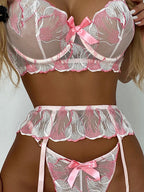 Cross-border supply European and American Foreign Trade Sexy Lingerie Sexy Women's Lace Erotic Garter Belt Three-Piece Set