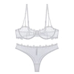 Sexy Lace Lingerie See-through Embroidery Erotic Lingerie Big Chest Minimizer Plus Size Bra Set