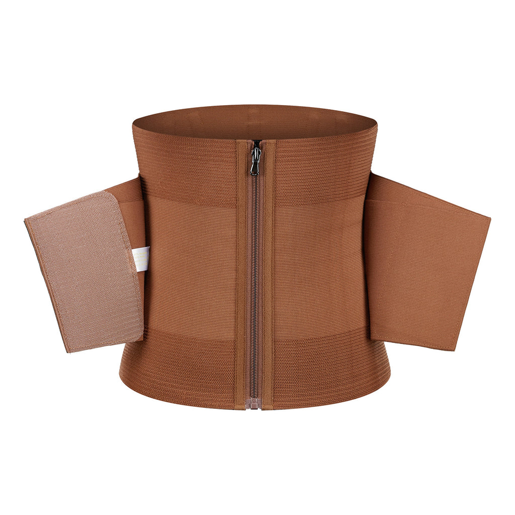 Women's Fitness Waist Trainer Belt Zipper Style Brown Double Layer Compression