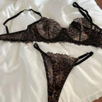 French Style Sexy Ultra-Thin Leopard Print Lace Lingerie Set for Large Busts, Minimizing and Anti-Sagging