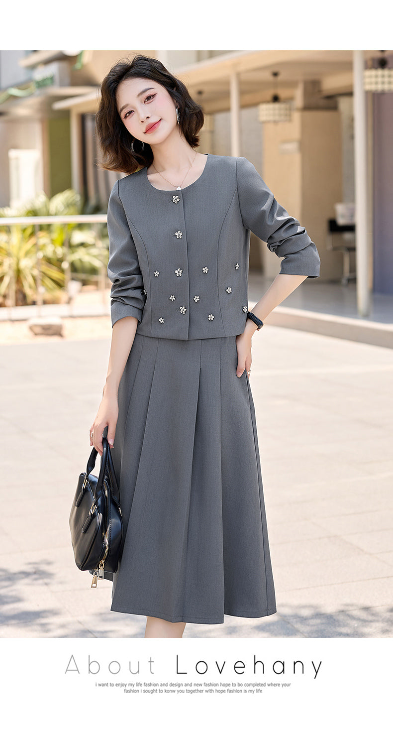 2025Autumn New Fashionable Elegant Slim Fit Round Neck Two-Piece Dress Set