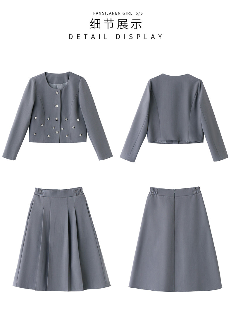 2025Autumn New Fashionable Elegant Slim Fit Round Neck Two-Piece Dress Set