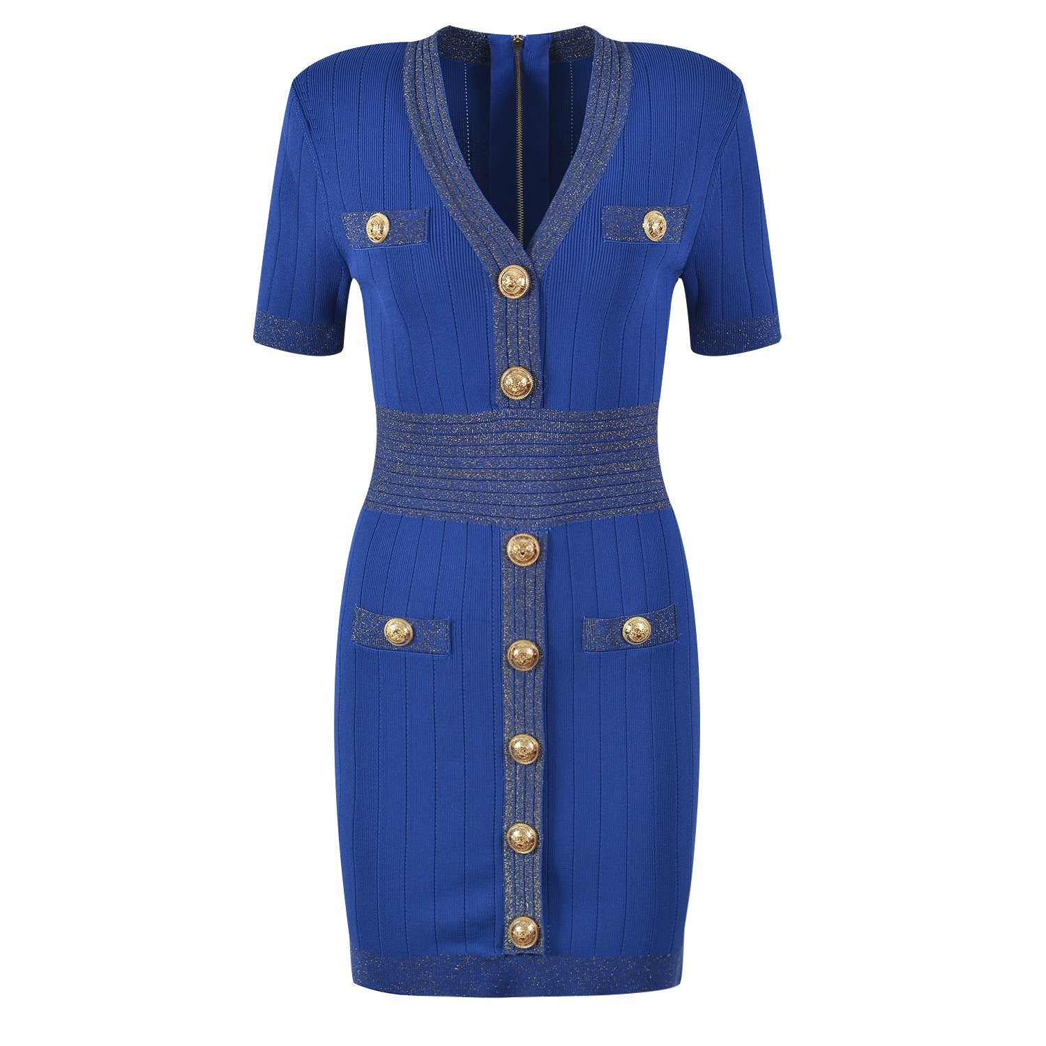Ice Silk Knit Dress with Gold Buckle For Women, V-Neck, Upper East Side, BYMANYC New York.-2