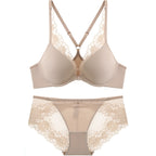 European and American Style Sexy Thin Large Bust Minimizing Plus Size French Glossy Lace Front Buckle Beautiful Back Set