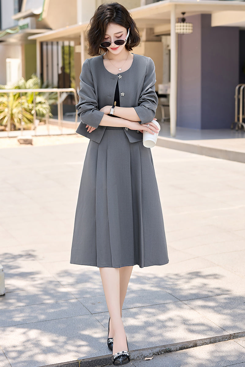 2025Autumn New Fashionable Elegant Slim Fit Round Neck Two-Piece Dress Set