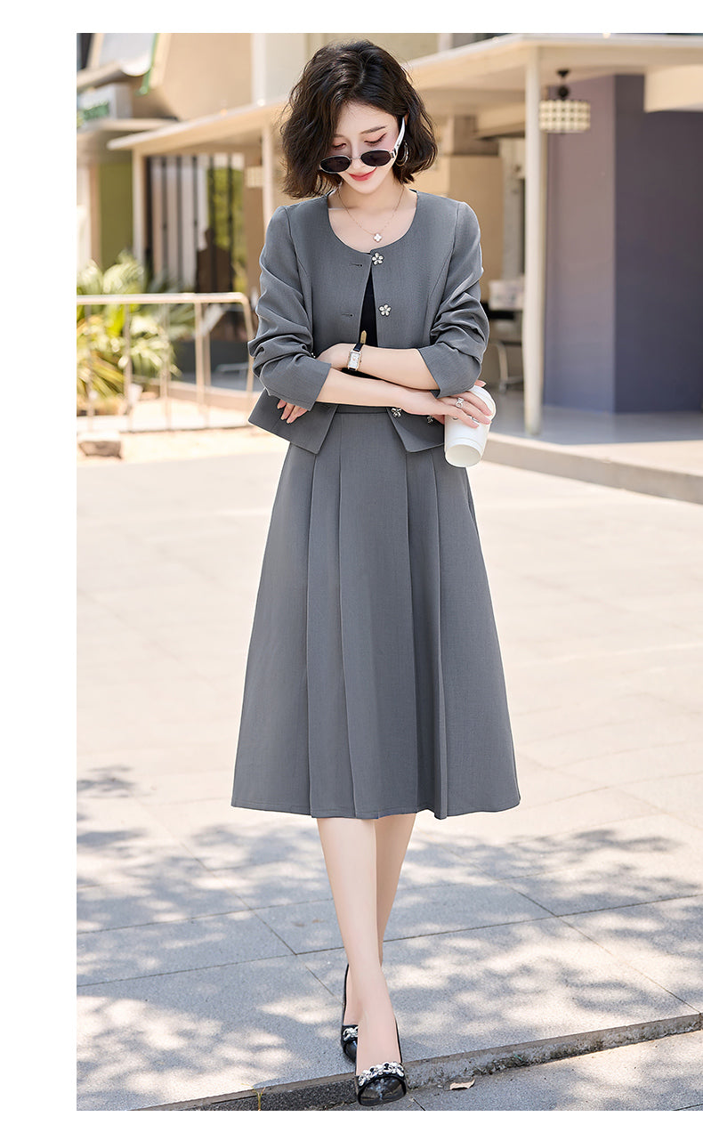 2025Autumn New Fashionable Elegant Slim Fit Round Neck Two-Piece Dress Set