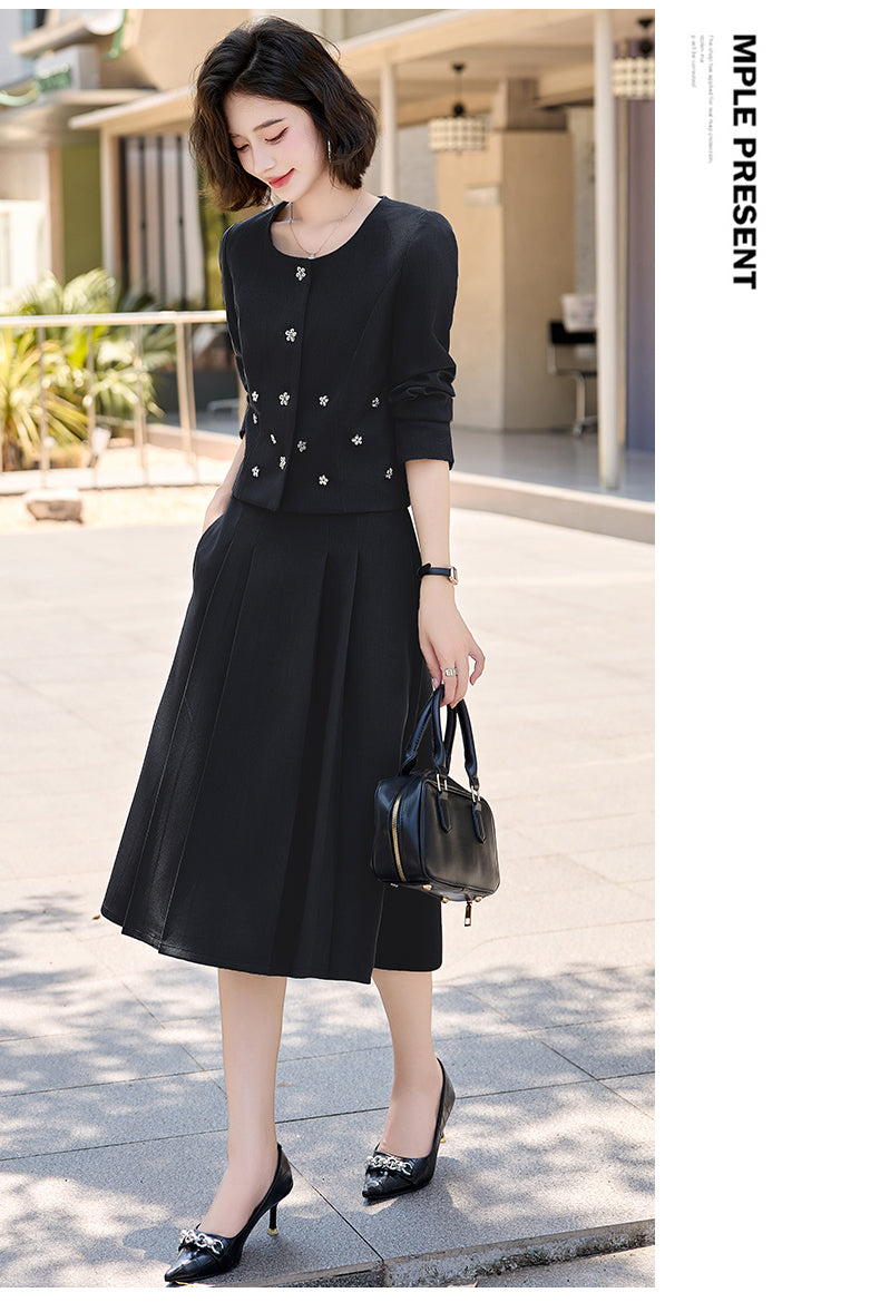 2025Autumn New Fashionable Elegant Slim Fit Round Neck Two-Piece Dress Set
