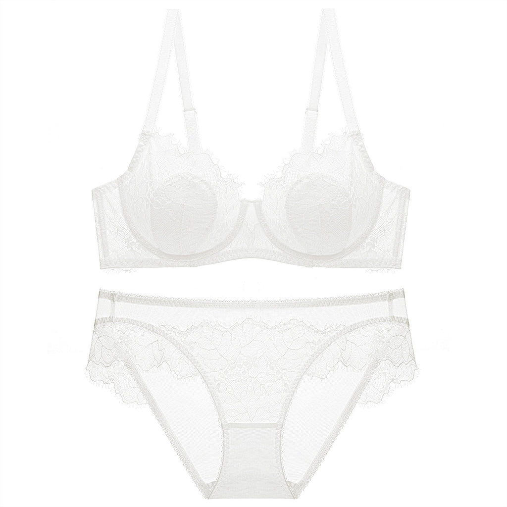 Sexy Transparent Lace Thin Cotton Rabbit Ear Cup Large Bust Minimizer Plus Size Bra Set