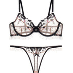 Sexy Lingerie Ultra-Thin See-Through Floral Embroidery Lace Large Bust Minimizer Anti-Sagging Set