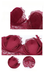 Sexy Eyelash Lace Thin Bunny Ear Cup French Style Large Bust Minimizer Plus Size Bra Set