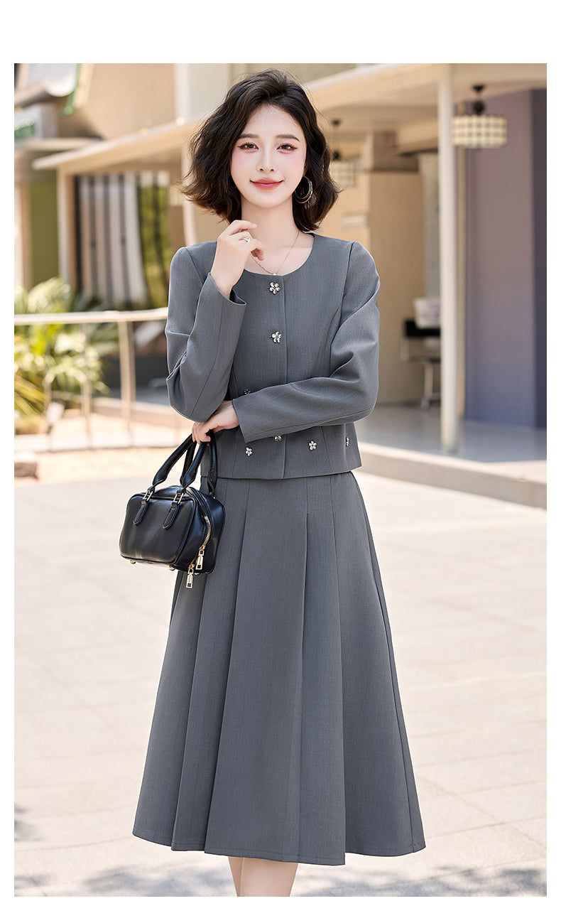 2025Autumn New Fashionable Elegant Slim Fit Round Neck Two-Piece Dress Set