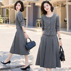 2025Autumn New Fashionable Elegant Slim Fit Round Neck Two-Piece Dress Set