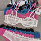 Sexy Lace Lingerie See-through Embroidery Erotic Lingerie Big Chest Minimizer Plus Size Bra Set