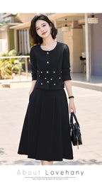 2025Autumn New Fashionable Elegant Slim Fit Round Neck Two-Piece Dress Set