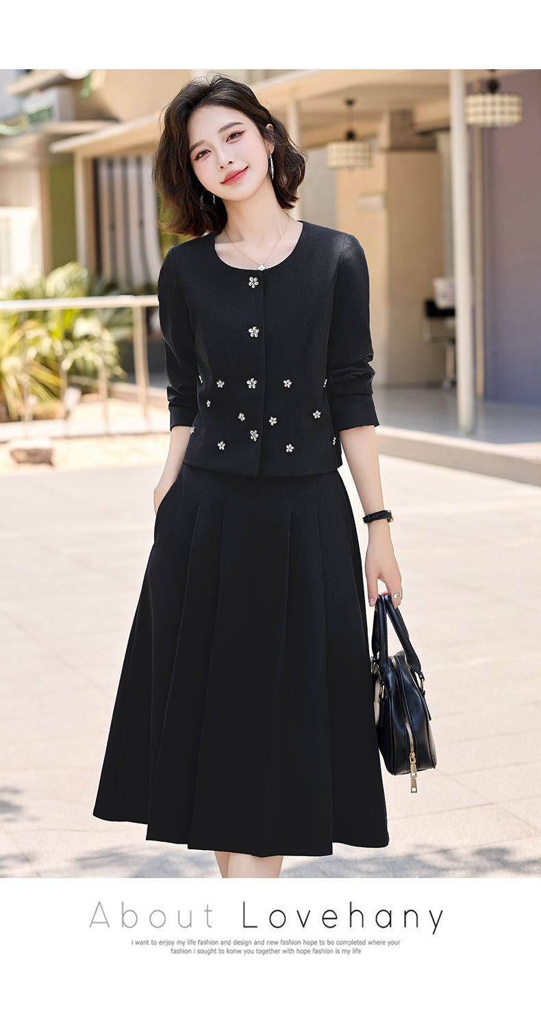2025Autumn New Fashionable Elegant Slim Fit Round Neck Two-Piece Dress Set