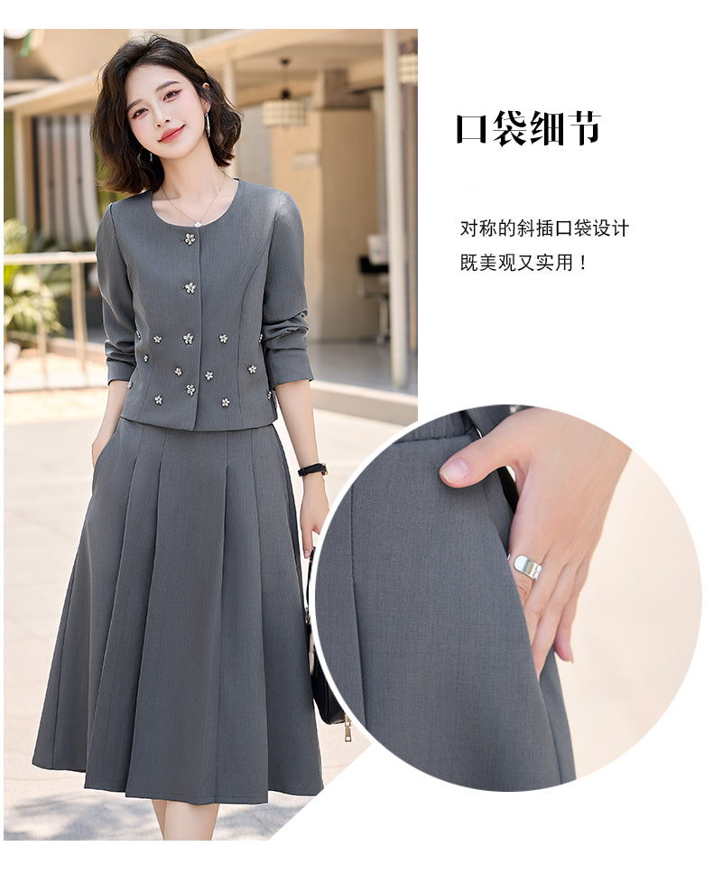 2025Autumn New Fashionable Elegant Slim Fit Round Neck Two-Piece Dress Set