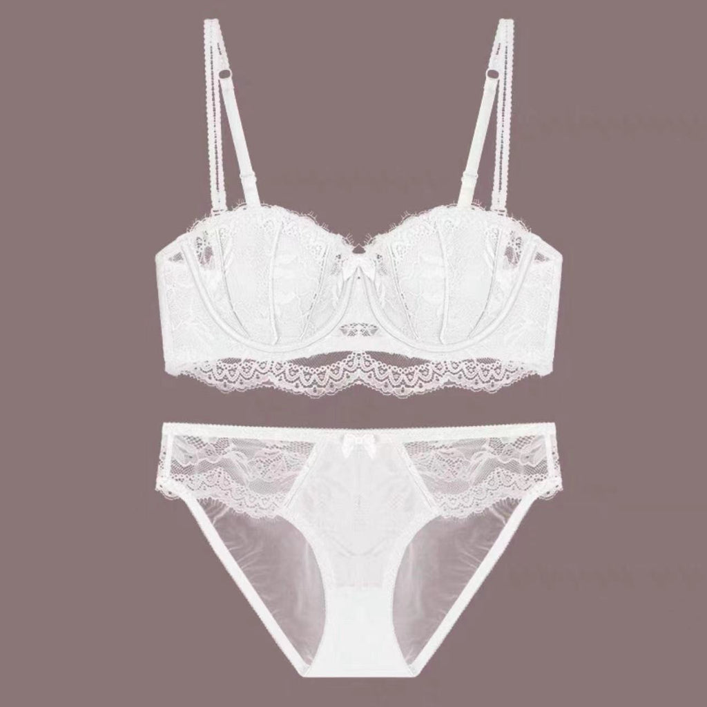 French Style Sexy Lace Half-Cup Strapless Anti-Slip Beautiful Back Large Bust Minimizing Set