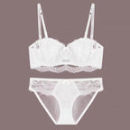 French Style Sexy Lace Half-Cup Strapless Anti-Slip Beautiful Back Large Bust Minimizing Set