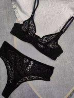 French Style Women's Ultra-Thin See-Through Jacquard Lace Sexy Lingerie Set for Large Busts, Minimizing and Anti-Sagging