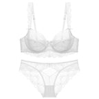 European and American Sexy Lingerie Ultra-thin Hollow Out Large Bust Minimizing Lace Plus Size Bra Set